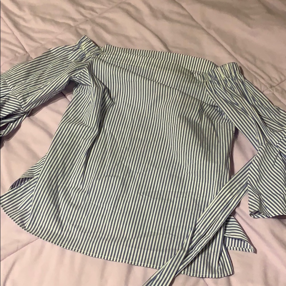 Blue and white striped blouse
